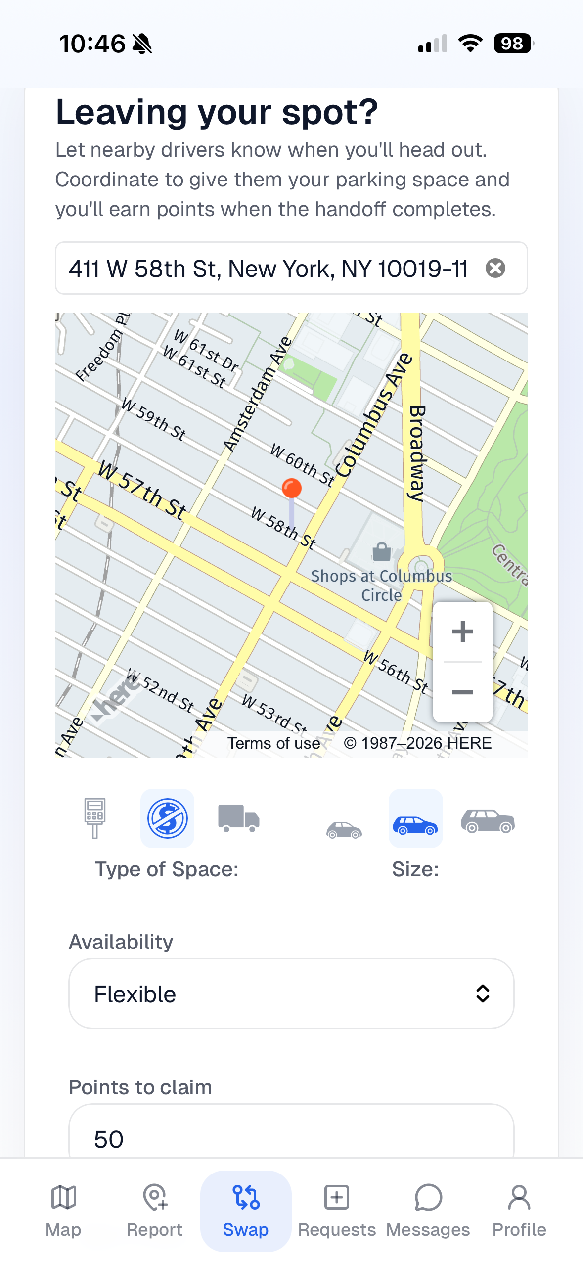 Swapspace swap flow after coordinating a parking exchange